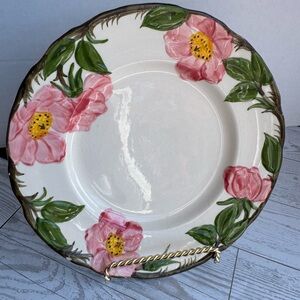 Hand-Painted Floral Ceramic Salad Plate in Pink and Green